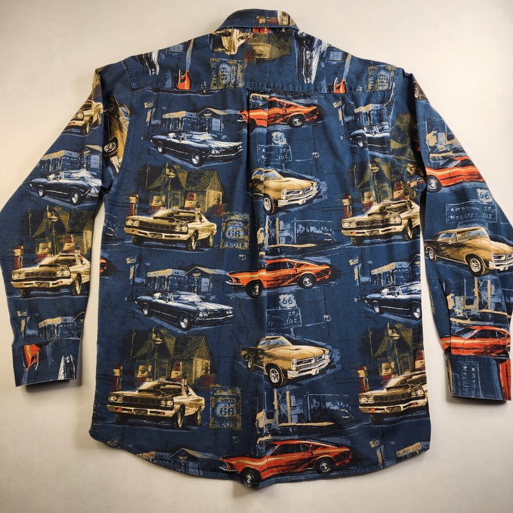 Magellan Sportswear Long Sleeve Medium Button Up Shirt Muscle Classic Cars VTG - Picture 5 of 9